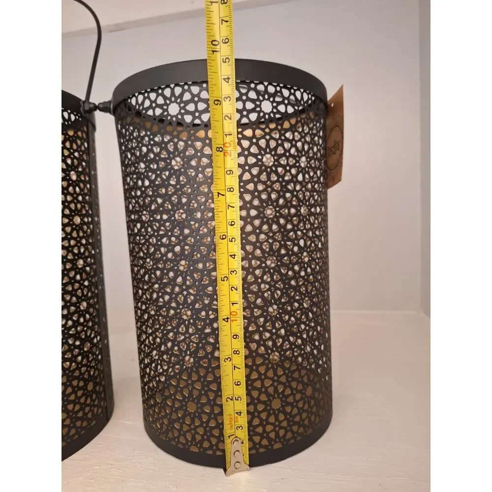 Vintage-Inspired Indian Black Metal Filigree Candle Lanterns Pair 10